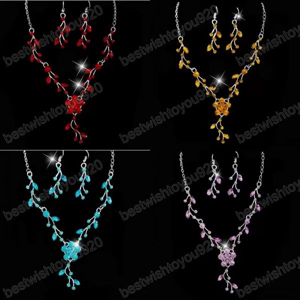 european and american simple branch bride water drill drop necklace ear pin set 2-piece wedding jewelry fashion classic exquisite, Silver
european and american simple branch bride water drill drop necklace ear pin set 2-piece wedding jewelry fashion classic exquisite, Silver