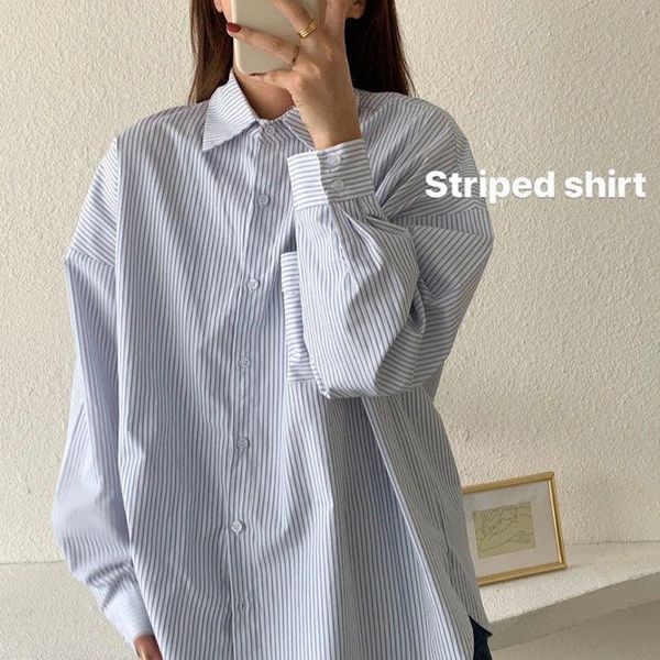 women's polos spring 2022 fashion stripe shirt with long sleeved design sense of minority women's women loose blouses, White
women's polos spring 2022 fashion stripe shirt with long sleeved design sense of minority women's women loose blouses, White