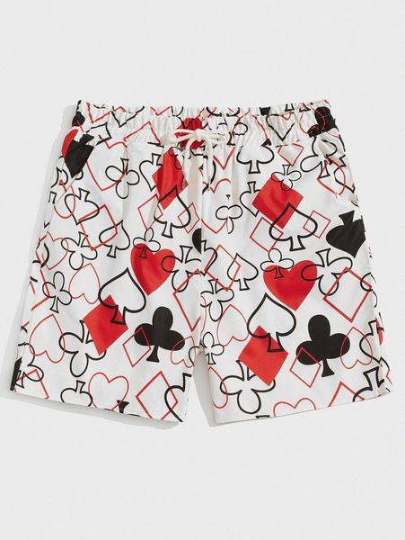romwe guys playing card symbol print shorts 215l#, White;black