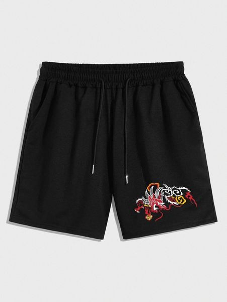 romwe guys dragon graphic drawstring track shorts r9jl#, White;black