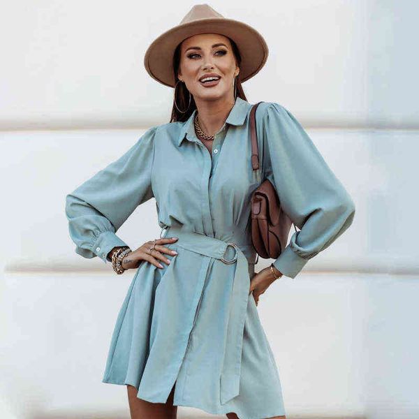 women 2020 new fashion shirt dress casual turn-down lantern sleeve a-line belt loose mini dress solid elegant party dress autumn t220804, Black;gray
women 2020 new fashion shirt dress casual turn-down lantern sleeve a-line belt loose mini dress solid elegant party dress autumn t220804, Black;gray