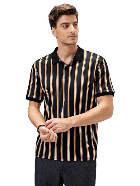 men striped print polo shirt f99z#, White;black 
men striped print polo shirt f99z#, White;black