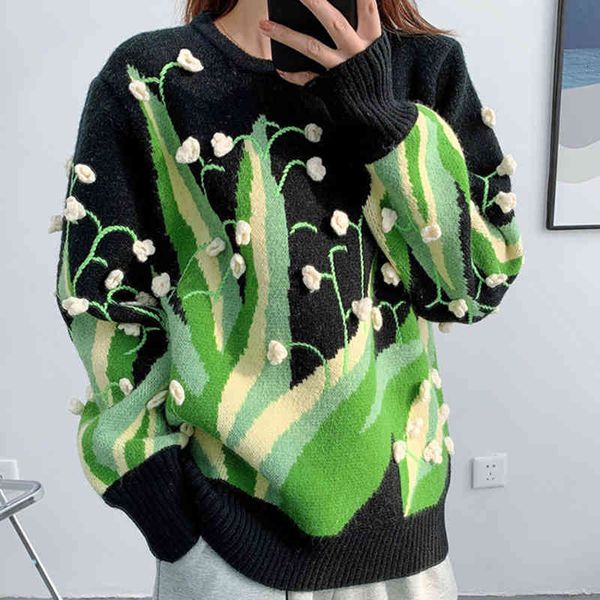 women's sweaters dongdamen color matching sweater thickened women's fashion black three-dimensional lily of the valley flower dala, White;black
women's sweaters dongdamen color matching sweater thickened women's fashion black three-dimensional lily of the valley flower dala, White;black
