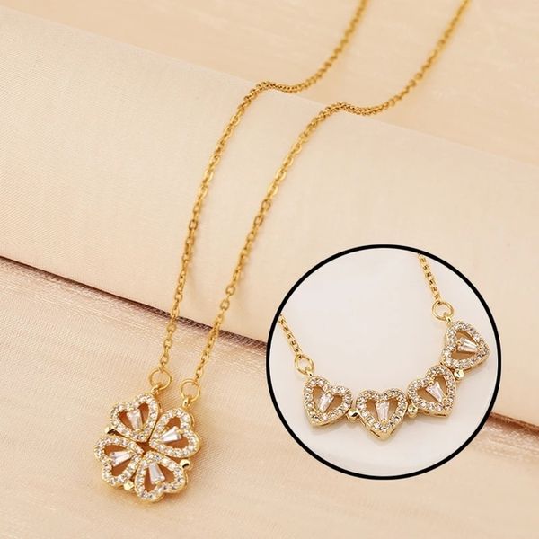 new design heart four-leaf clover magnetic pendant necklace for women girls fashion zircon titanium steel christmas gift jewelry, Silver
new design heart four-leaf clover magnetic pendant necklace for women girls fashion zircon titanium steel christmas gift jewelry, Silver