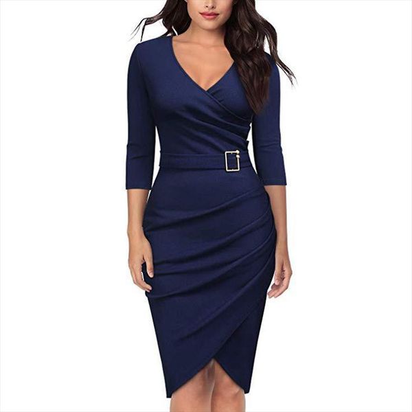 women dresses lady solid color v neck 3 4 sleeve high waist belted irregular pencil dress, Black;gray
women dresses lady solid color v neck 3 4 sleeve high waist belted irregular pencil dress, Black;gray
