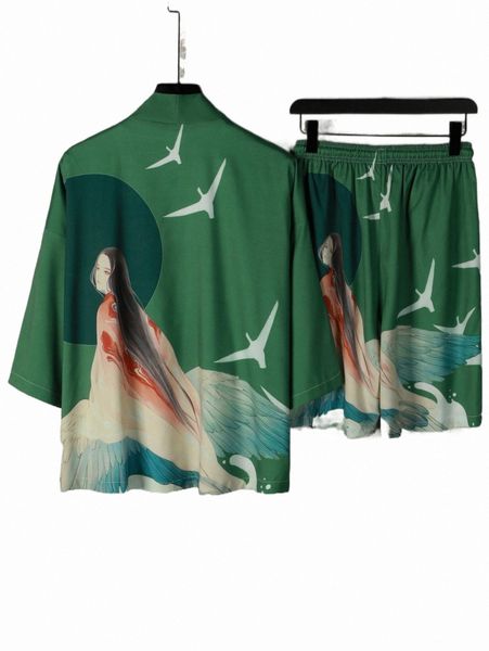 men animal & figure graphic kimono & drawstring waist shorts without tee x0em#, Gray
men animal & figure graphic kimono & drawstring waist shorts without tee x0em#, Gray