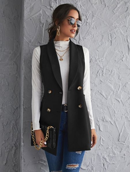 shawl collar double breasted vest blazer 81tp#, White