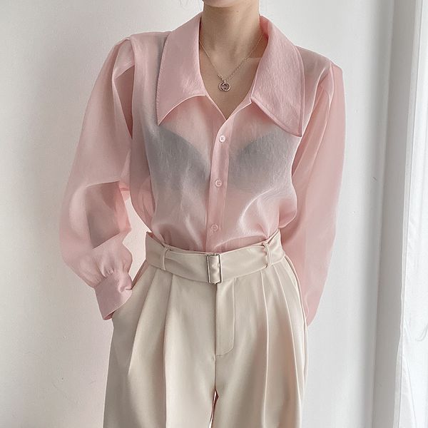 women's blouses & shirts spring summer female long sleeve vintage tulle transparent korean style lady, White
women's blouses & shirts spring summer female long sleeve vintage tulle transparent korean style lady, White