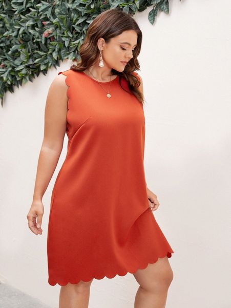 plus scallop trim keyhole back dress 32qr#, Black
plus scallop trim keyhole back dress 32qr#, Black