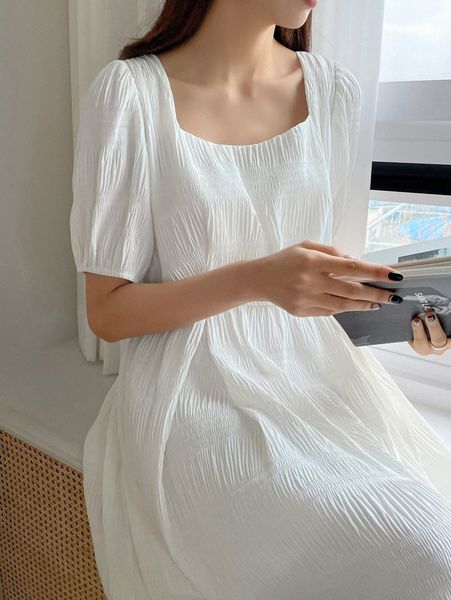 dazy puff sleeve textured dress b17o#, Black;gray 
dazy puff sleeve textured dress b17o#, Black;gray