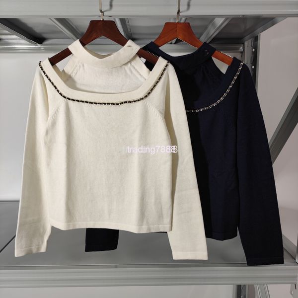 women's knits & tees early spring xiaoxiang double collar chain hanging neck hollowed out long sleeve pullover sweater women's swe, White
women's knits & tees early spring xiaoxiang double collar chain hanging neck hollowed out long sleeve pullover sweater women's swe, White