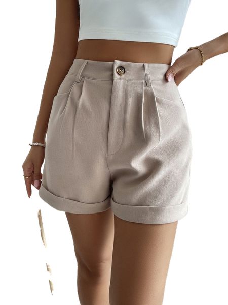 high waist plicated detail roll hem shorts o94n#, White;black
high waist plicated detail roll hem shorts o94n#, White;black