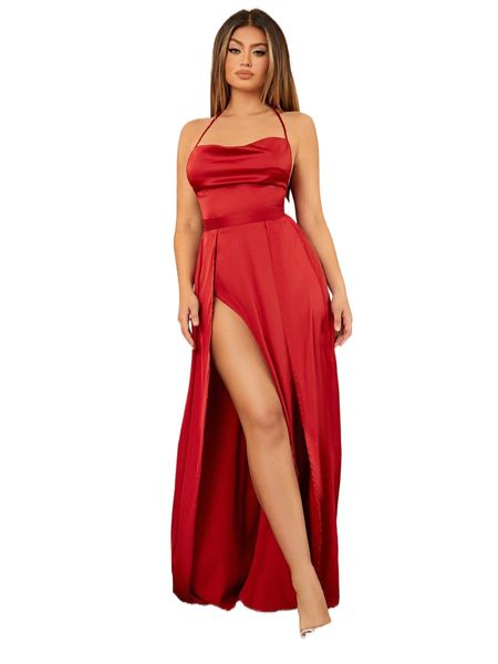 sxy tie backless split thigh satin dress c9lx#, Black;gray
sxy tie backless split thigh satin dress c9lx#, Black;gray