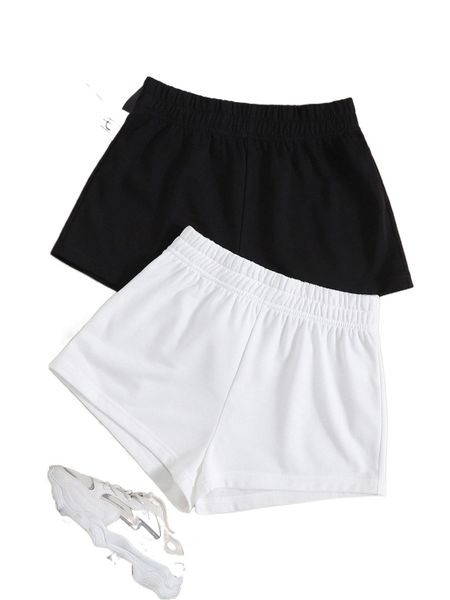 2 pack solid elastic waist track shorts z5r1#, White;black
