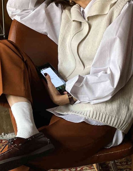 women's two piece pants autumn south korea dongdamen casual loose high collar knitted vest shirt suit for women huvq, White
women's two piece pants autumn south korea dongdamen casual loose high collar knitted vest shirt suit for women huvq, White