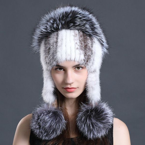 winter bomber hats for women real mink fur earmuffs cap with fox fur ball, Blue;gray
winter bomber hats for women real mink fur earmuffs cap with fox fur ball, Blue;gray