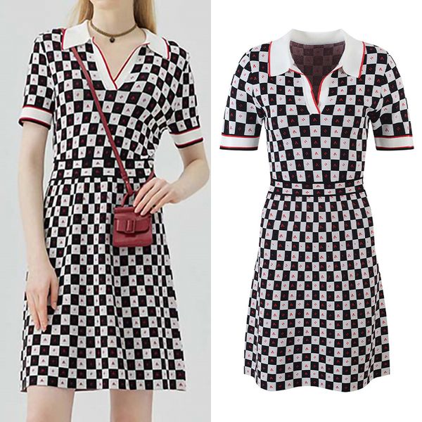 511 2022 summer brand same style sweater dress lapel neck striped short sleeve fashion womens clothes yl, White;black
511 2022 summer brand same style sweater dress lapel neck striped short sleeve fashion womens clothes yl, White;black