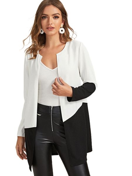 two tone open front coat t9xk#, Black 
two tone open front coat t9xk#, Black
