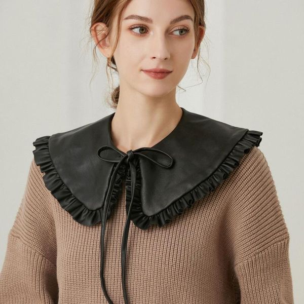 scarves korean solid color doll collar ruffled lace pu leather shawl women's winter black fake pullover thicken warm scarf t53, Blue;gray
scarves korean solid color doll collar ruffled lace pu leather shawl women's winter black fake pullover thicken warm scarf t53, Blue;gray