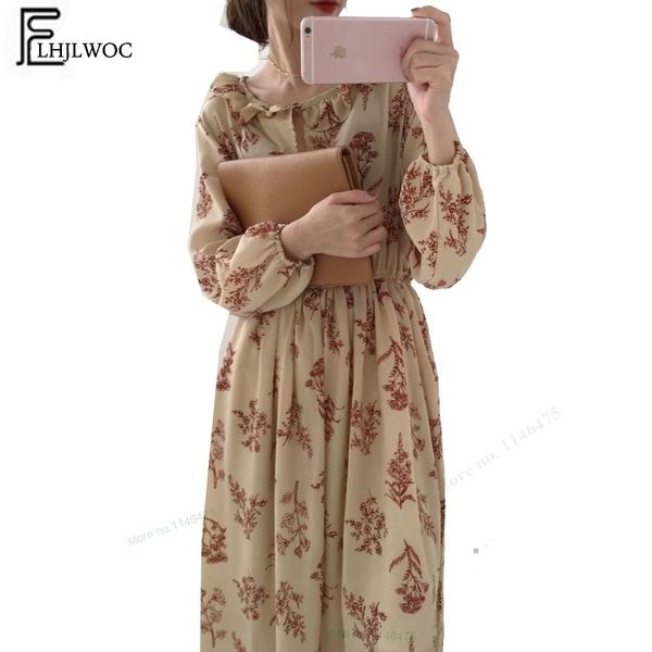 design dresses women fashion long sleeve korean style slim waist a line floral printed vintage ruffled dress long 202 y200103, White;black
design dresses women fashion long sleeve korean style slim waist a line floral printed vintage ruffled dress long 202 y200103, White;black