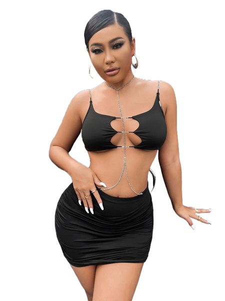 sxy cutout chain detail cami dress j0bg#, Black;gray