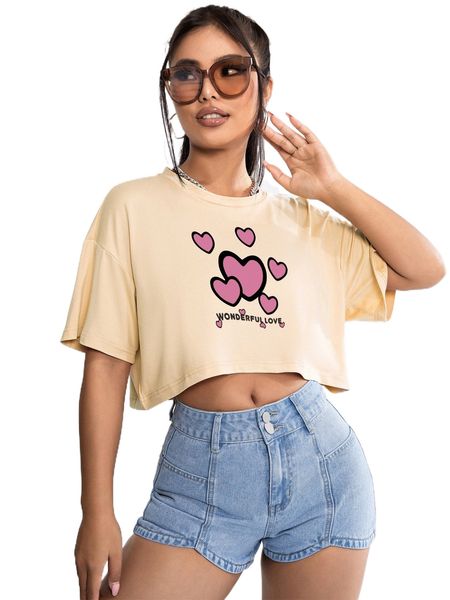 letter & heart print drop shoulder crop tee z8pf#, White
letter & heart print drop shoulder crop tee z8pf#, White