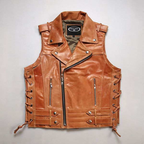 harley angel mens harley cowhide leather vest large lapels diagonal zipper waist drawstring, Black
harley angel mens harley cowhide leather vest large lapels diagonal zipper waist drawstring, Black