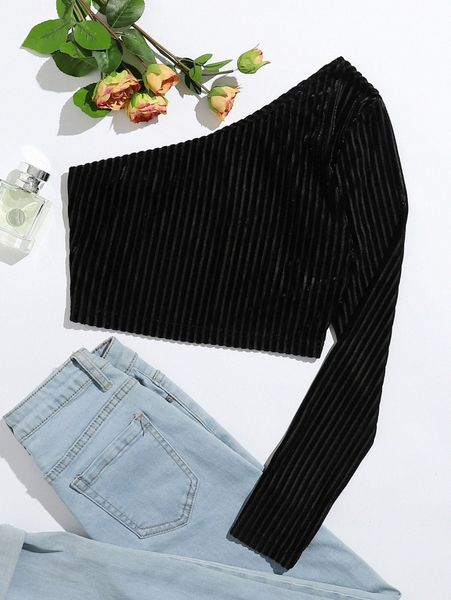 one shoulder ribbed velvet 14jy#, White
one shoulder ribbed velvet 14jy#, White