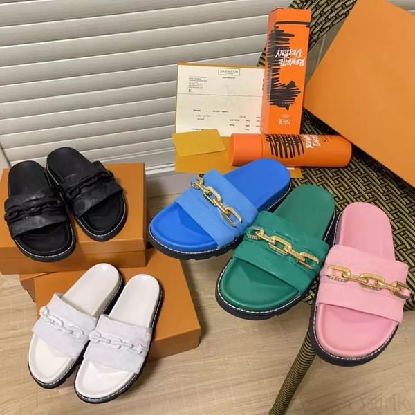 designer sunset comfort slippers chain sandal embossed calfskin sandals comforts flat slides fashion platform slipper trends, Black
designer sunset comfort slippers chain sandal embossed calfskin sandals comforts flat slides fashion platform slipper trends, Black