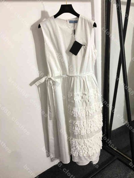 high end designer tanks dresses for women simple slim midi skirts casual white cotton party dress ladies pleated hem pr..da logo brand summ, Black;gray 
high end designer tanks dresses for women simple slim midi skirts casual white cotton party dress ladies pleated hem pr..da logo brand summ, Black;gray