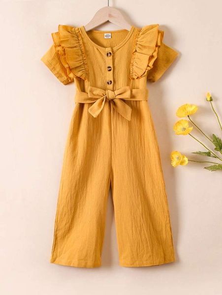 toddler girls ruffle trim belted wide leg jumpsuit she, Blue
toddler girls ruffle trim belted wide leg jumpsuit she, Blue