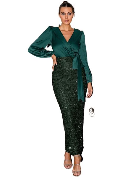 missord knot side lantern sleeve contrast sequin split back formal dress q9bg#, Black;gray
missord knot side lantern sleeve contrast sequin split back formal dress q9bg#, Black;gray