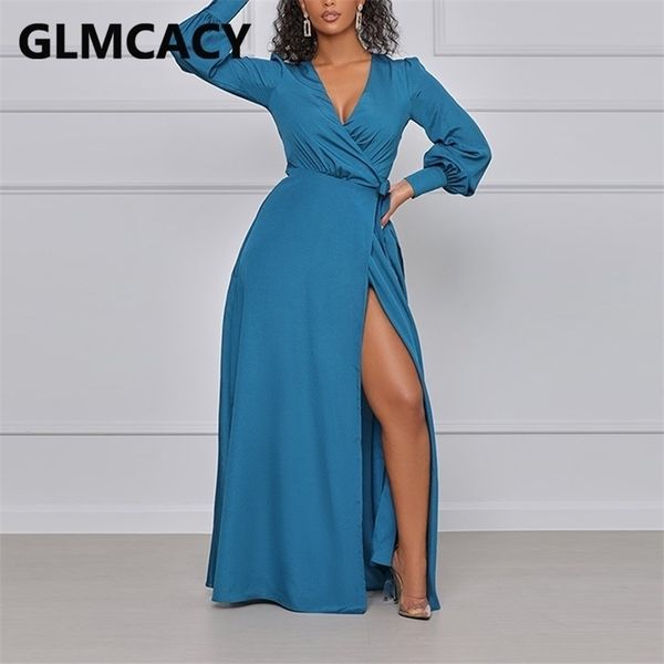 women long sleeve v neck maxi dress belt side high slit evening party elegant dress vestidos 210702, Black;gray
women long sleeve v neck maxi dress belt side high slit evening party elegant dress vestidos 210702, Black;gray