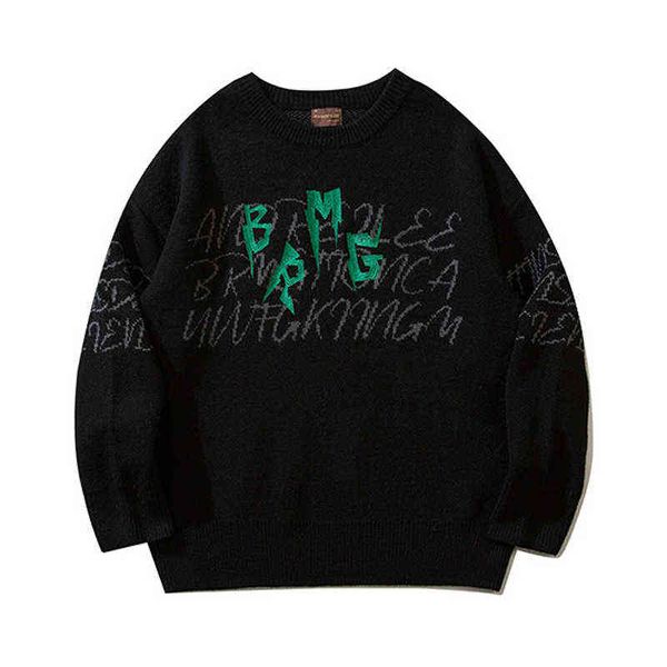 vintage sweater mens hip hop streetwear harajuku japanese embroidery letters knitted sweater 2022 couples autumn cotton pullover t220730, White;black
vintage sweater mens hip hop streetwear harajuku japanese embroidery letters knitted sweater 2022 couples autumn cotton pullover t220730, White;black