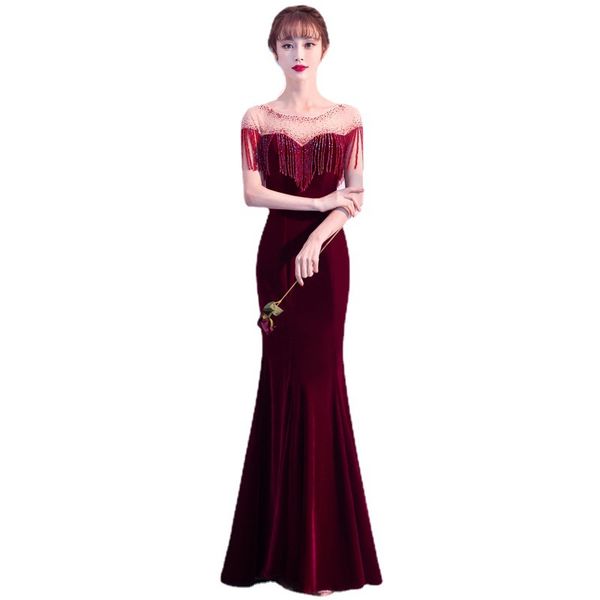 party dresses toast dress bride wine red wedding fishtail banquet slimming host evening dress womens, White;black
party dresses toast dress bride wine red wedding fishtail banquet slimming host evening dress womens, White;black