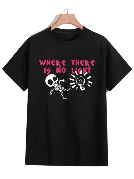 romwe guys slogan skull graphic tee j1rk#, White;black 
romwe guys slogan skull graphic tee j1rk#, White;black