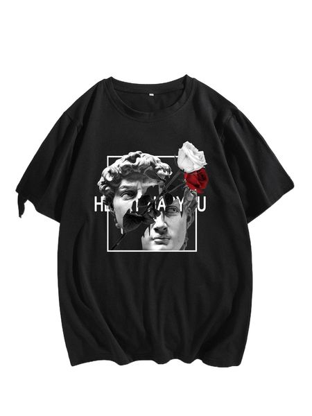 men figure & floral print tee j9bd#, White;black 
men figure & floral print tee j9bd#, White;black