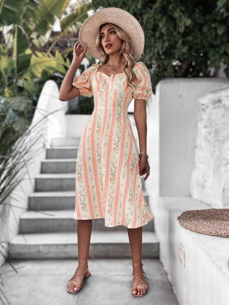 random floral print puff sleeve bustier dress 42oq#, Black;gray
random floral print puff sleeve bustier dress 42oq#, Black;gray