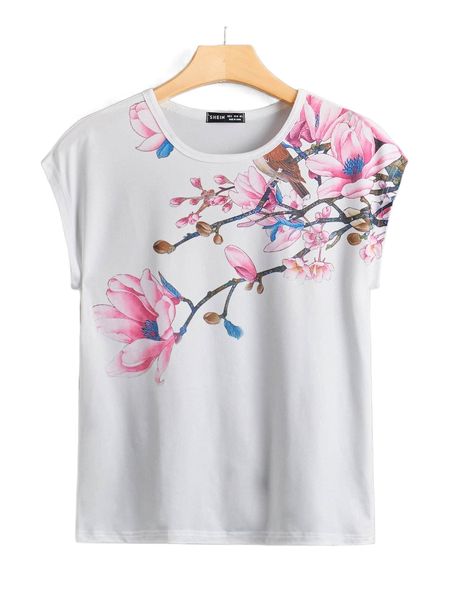 floral print batwing sleeve tee k3bg#, White