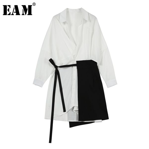 eam spring autumn lapel long sleeve white loose bandage split joint two piece shirt dres fashion js107 y200805, Black;pink
eam spring autumn lapel long sleeve white loose bandage split joint two piece shirt dres fashion js107 y200805, Black;pink