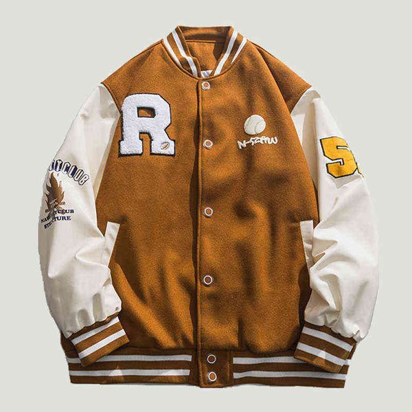 new hip hop letter embroidery patchwork pu sleeve baseball jackets men letterman varsity jacket loose casual bomber coats t220728, Black;brown
new hip hop letter embroidery patchwork pu sleeve baseball jackets men letterman varsity jacket loose casual bomber coats t220728, Black;brown