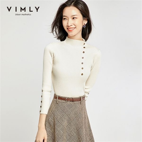 vimly 2020 spring autumn women knitted pullovers fashion solid stand collar buttons slim ol elegant female sweater 99157 lj201112, White;black
vimly 2020 spring autumn women knitted pullovers fashion solid stand collar buttons slim ol elegant female sweater 99157 lj201112, White;black