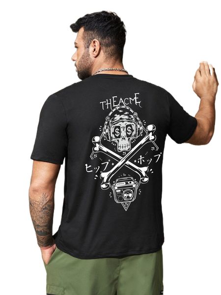 men skeleton & letter graphic tee p8j6#, White;black 
men skeleton & letter graphic tee p8j6#, White;black