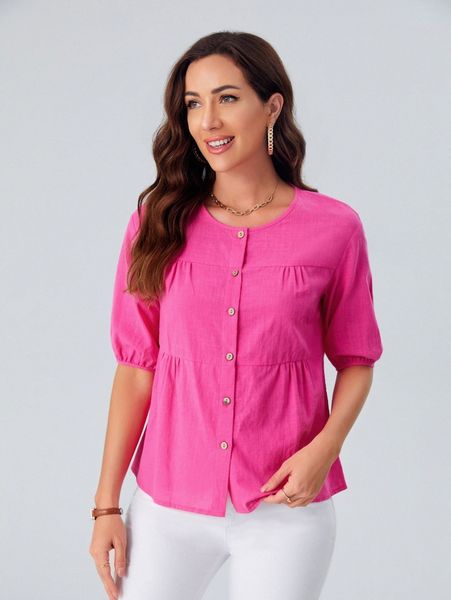 emery rose bishop sleeve button up blouse t0e0#, White