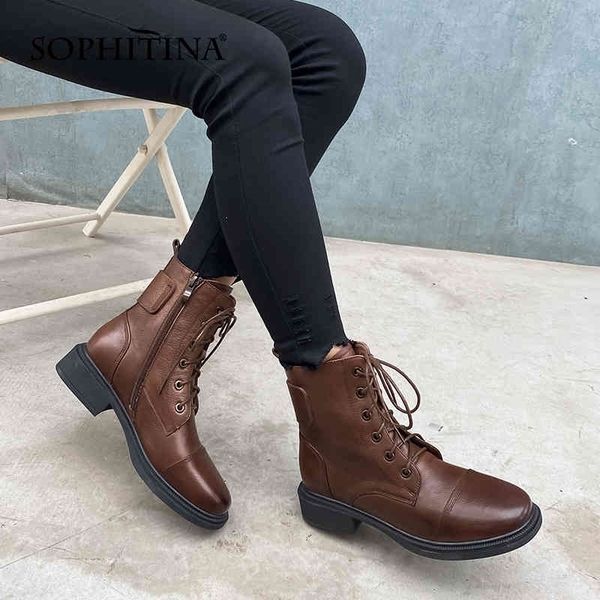 sophitina casual ankle boots cowhide laceup round toe square heel zipper boots springautumn womens shoes so772 210513, Black 
sophitina casual ankle boots cowhide laceup round toe square heel zipper boots springautumn womens shoes so772 210513, Black