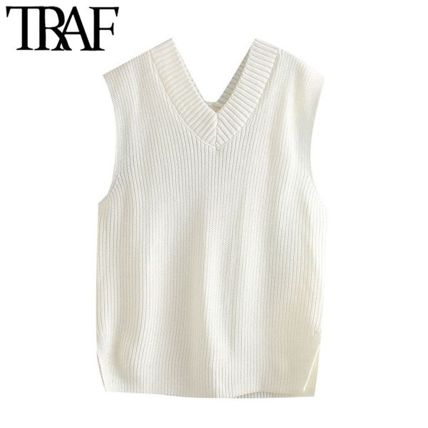 traf women fashion loose knitted vest sweater vintage sleeveless side vents female waistcoat chic y201128, Black;white
traf women fashion loose knitted vest sweater vintage sleeveless side vents female waistcoat chic y201128, Black;white