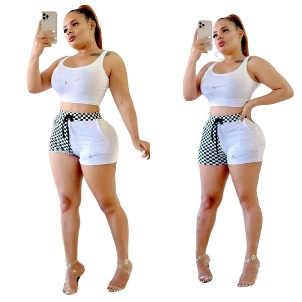 2022 designer checkered shorts active tracksuits sportswear women's two piece set scoop neck tank fitness shorts summer outfits sleeve, Gray
2022 designer checkered shorts active tracksuits sportswear women's two piece set scoop neck tank fitness shorts summer outfits sleeve, Gray