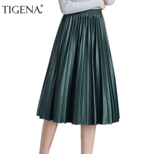 tigena high waist pleated pu faux leather skirt women autumn winter elegant midi long skirts female black red leather skirt y200326
tigena high waist pleated pu faux leather skirt women autumn winter elegant midi long skirts female black red leather skirt y200326