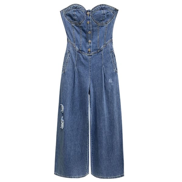 women's off shoulder demim playsuits wide leg holes jeans slash neck buttons denim bodysuits, Blue
women's off shoulder demim playsuits wide leg holes jeans slash neck buttons denim bodysuits, Blue