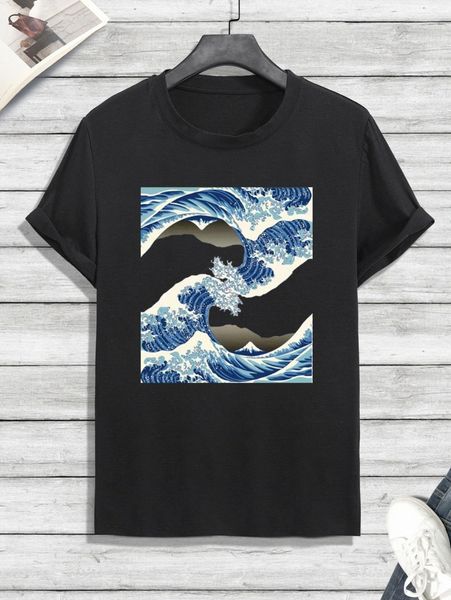 men wave print tee z8pf#, White;black